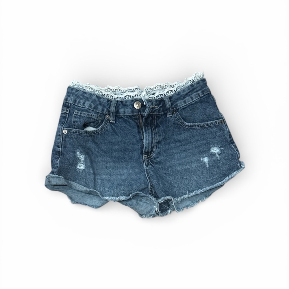 Rewash Blue Jean Shorts with Lace Trim